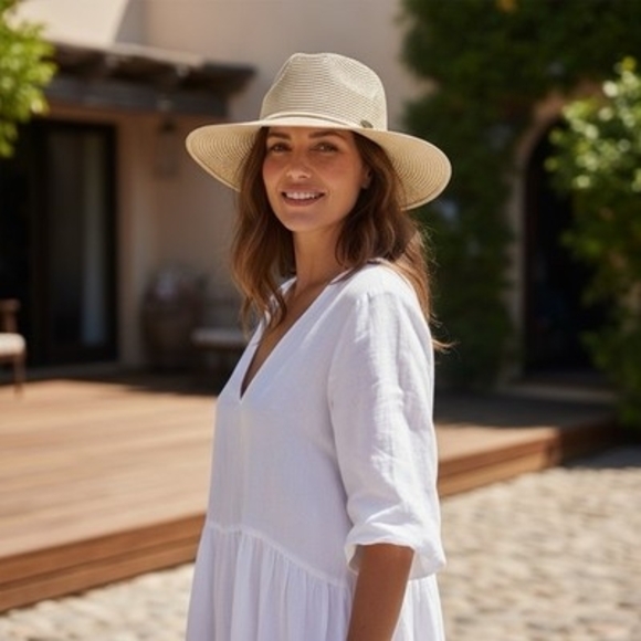 Sundaise Gold Beige Fedora Hat Oatmeal Sun Beach Travel UPF 50+ Adjustable VG main image 4